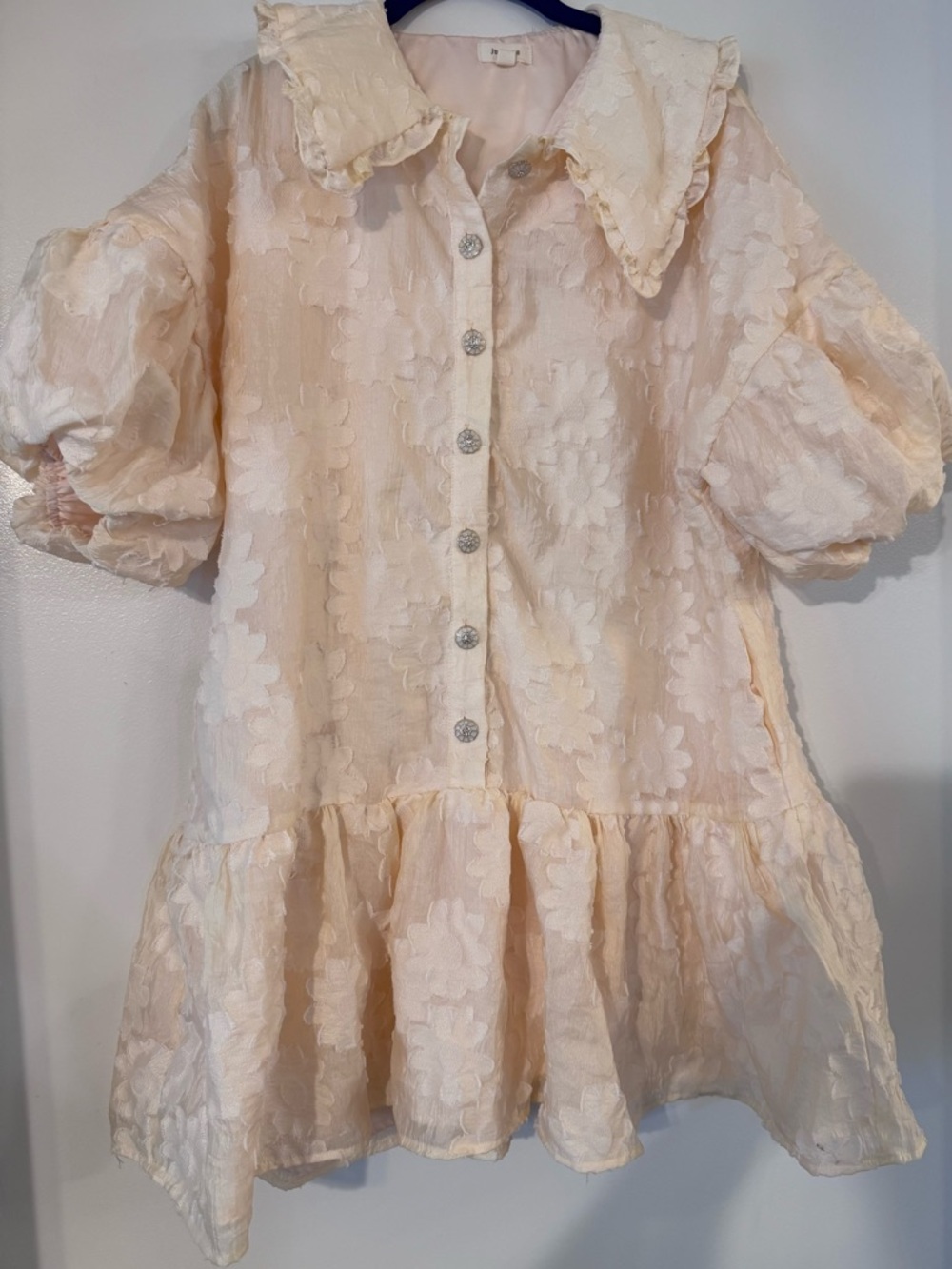 Cream Textured Ruffle Mini Dress - Picture 4 of 4